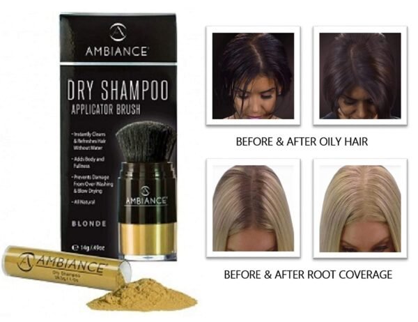 Ambiance Dry Shampoo–3-in-1 Cleans, Covers & Conceals. Absorbs Oil to Refresh Hair, Boosting Body & Shine. Covers Roots & Gray Between Colorings. (Combo- Brush + Refill, Blonde) - Image 9