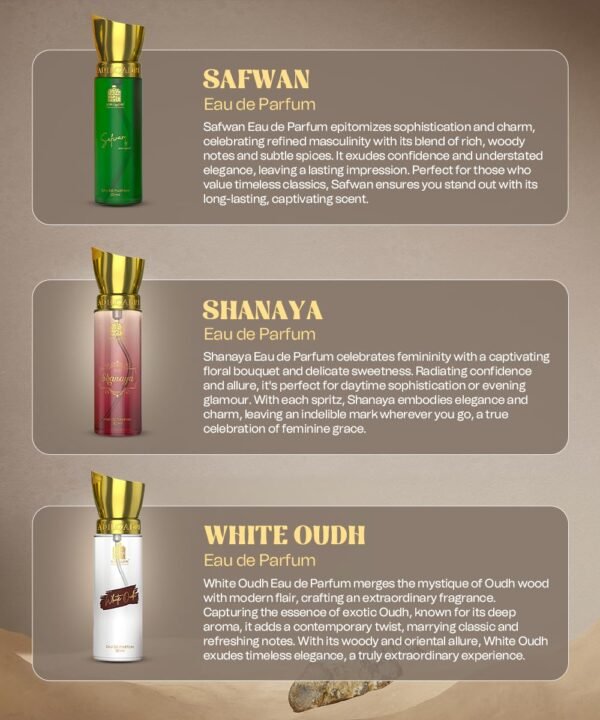 Adilqadri Captivating Trio Luxury Perfume Gift Set (3 x 20ml) | With Shanaya, White Oud, Safwan Perfume, Unisex Strong Woody, Fruity, Amber Long Lasting EDP Fragrance Set - Image 6