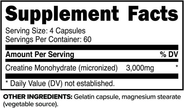 Primaforce Creatine Monohydrate Capsules - 240 Capsules, 3,000mg per Serving, Gluten Free and Non-GMO - Image 3