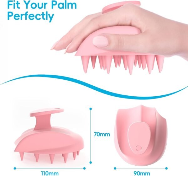 Silicone Scalp Massager Shampoo Brush, Ergonomic Head Scalp Scrubber for Dandruff Removal, Hair Growth, Wet Dry Hair Care, Gentle Exfoliation and Deep Washing for Men Women (Pink) - Image 5