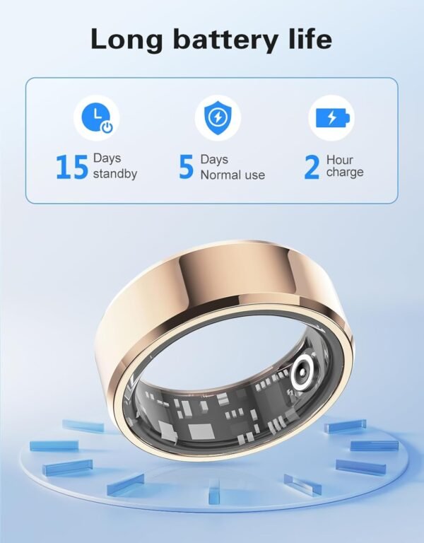 Smart Rings Health Tracker，Sports Fitness Ring，Step Tracker，Heart Rate Monitor ，Blood Oxygen， Sleep Tracker ，IP68 Waterproof，Activity Fitness Tracker，Best Smart Rings for Women Men (Gold, 1) - Image 9