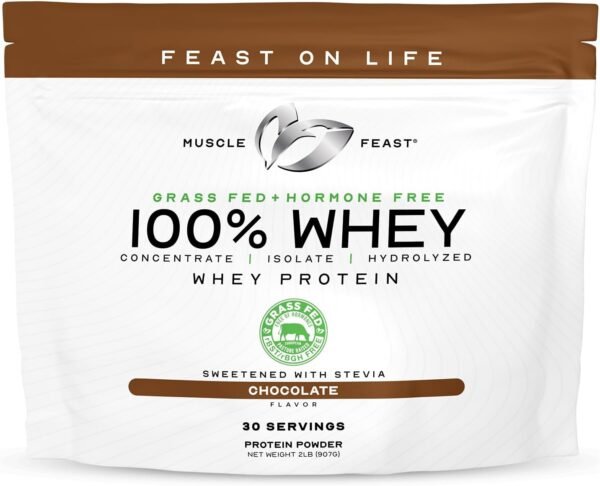 Muscle Feast 100% Grass-Fed Whey Protein, Pastured Raised Hormone Free All Natural, Chocolate, 2lb - Image 2