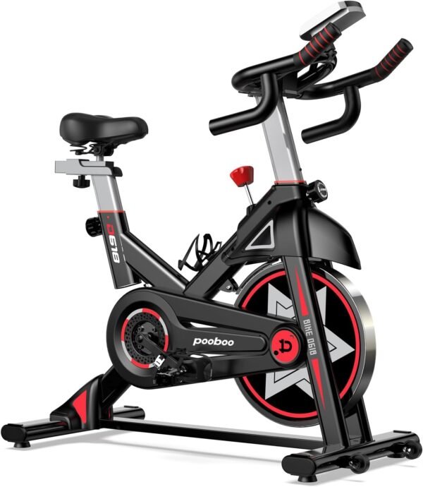 POOBOO Exercise Bike, Stationary Bike for Home Gym, Indoor Cycling Bike w/Comfortable Seat Cushion & Tablet Mount, Silent Belt Drive Indoor Bike for Cardio Workout - Image 9