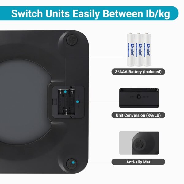 Living Enrichment Bluetooth Scale for Body Weight, Smart Body Fat Weight BMI Bathroom Wireless Scale with High Accuracy Sensor, Body Composition Monitor Analyzer with Smartphone App, 396 lbs - Black - Image 7