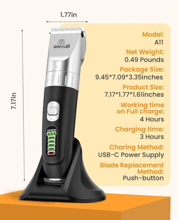 oneisall Cat Clippers,Quiet Cat Hair Trimmer for Matted Hair,Rechargeable Cat Grooming Supplies for Thick/Curly/Fin Hair,Cordless Cat Grooming Kit - Image 9