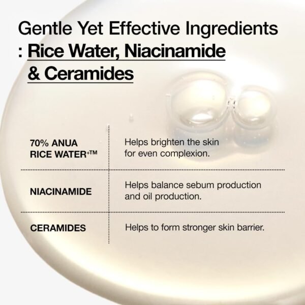 ANUA Rice 70 Glow Milky Toner, for Glass Skin, Rice Water, Niacinamide, Ceramides, Panthenol, Fragrance-Free, Non comedogenic, Fungal Acne Safe, Korean Skin Care, 250ml/8.45fl.oz. - Image 6