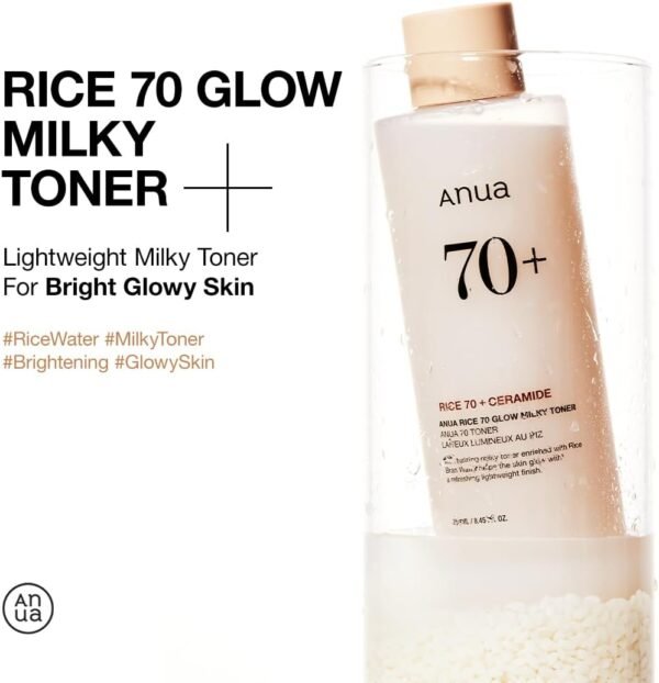 ANUA Rice 70 Glow Milky Toner, for Glass Skin, Rice Water, Niacinamide, Ceramides, Panthenol, Fragrance-Free, Non comedogenic, Fungal Acne Safe, Korean Skin Care, 250ml/8.45fl.oz. - Image 4