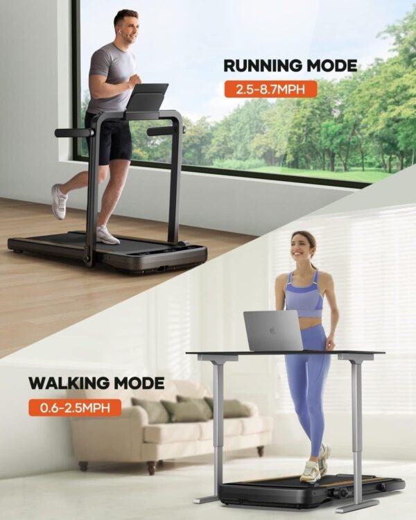 3.0HP Foldable Compact Treadmill,2 in 1 Walking Pad & Jogging Machine for Home/Office,Dual LED Touch Screens Folding Under Desk Motorized Treadmills 265lbs, App& Remote Control,Assembly-Free - Image 3