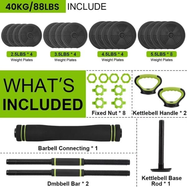 Adjustable Kettlebell Set, 4 in 1 Adjustable Dumbbell Set,44lbs/66lbs/88lbs Weight Set Used as Kettlebells, Barbell, Push up Stand for Home Gym,Round - Image 3