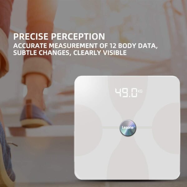 Leaone Bluetooth Body Fat Scale USB Rechargeable Smart Digital Bathroom Weight Scale Body Composition Analyzer with iOS & Android App for Body Weight Fat Water White 1Lb - Image 3
