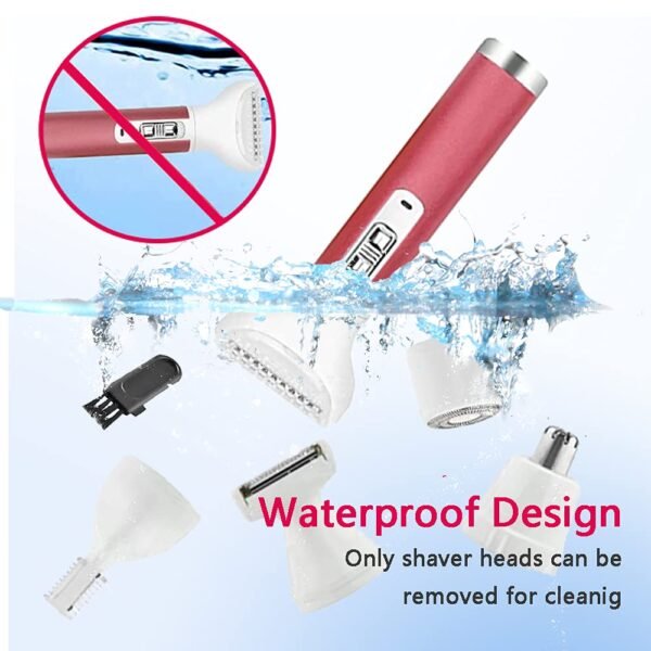 Electric Razor for Women,5 in 1 Womens Shaver Electric Bikini Trimmer Pubic Hair Removal Wet & Dry Painless Shaver for Legs Underarms Eyebrow Face Nose and Bikini Line Razor (Red) - Image 6