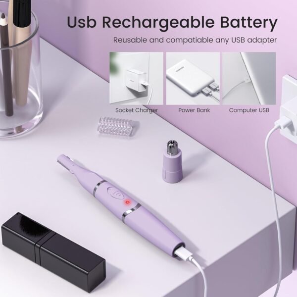 Nose Hair Trimmer for Women - 2 in 1 Professional Painless Eyebrow and Facial Hair Trimmer for Men and Women, USB Rechargeable Trimmer Double Edged Blades Easy to Clean - Image 6