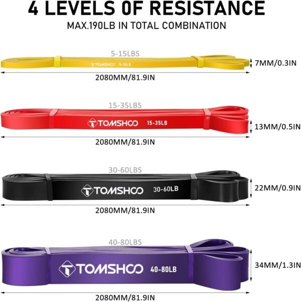 TOMSHOO Resistance Bands Set, Multiple Fitness Exercise Workout Bands with Storage Bag, Door Anchor, Pull Up Assistance Straps for Working Out, Body Stretching, Physical Therapy, More - Image 3
