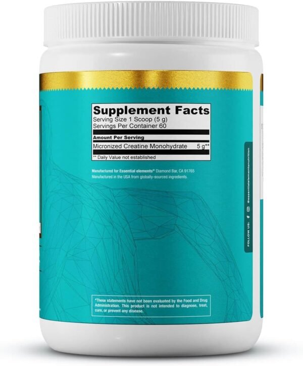 Essential Elements Monohydrate Creatine Powder for Women and Men - Micronized Creatine Instantized - Unflavored Pure Creatine Powder Supplements - 60 Servings - Image 8