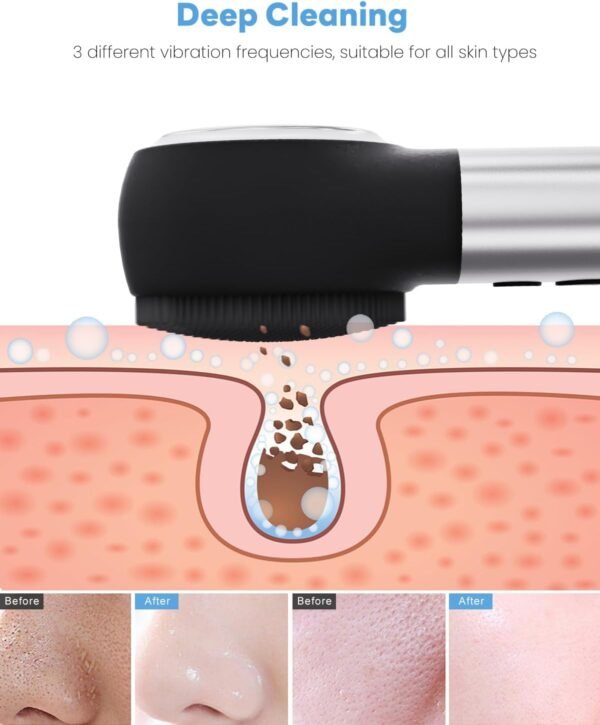 Facial Cleansing Brush, IPX7 Waterproof and Rechargeable Silicone Face Scrubber, Heat & Cold Massage for Men & Women (Black) - Image 6