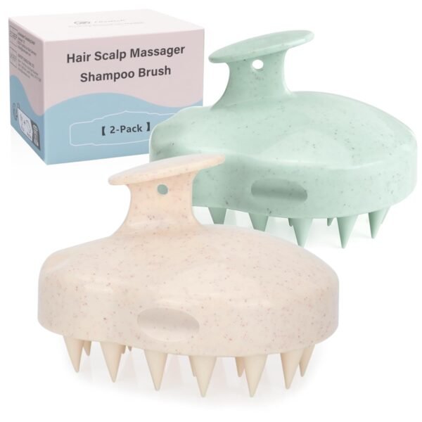 FREATECH 2-Pack Wheat Straw Hair Scalp Massager Shampoo Brush with Silicone Bristles for Hair Growth and Dandruff, Hair Massager Scalp Scrubber Head Exfoliator for Wet & Dry Hair, Women Men Kids - Image 2