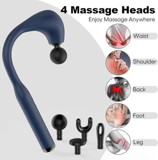 Massage Gun Deep Tissue with Extended Handle Revolutionary U-Shaped Back Massager,Body Massager for Neck,Shoulder,Leg(Dark Blue) - Image 6