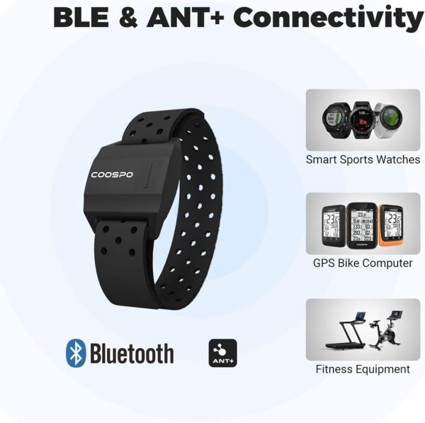 COOSPO Armband Heart Rate Monitor, Bluetooth ANT+ HR Optical Sensor for Sport, Rechargeable Dual Band IP67 HRM, Compatible with Peloton,Wahoo,Polar,Strava,DDP Yoga - Image 8