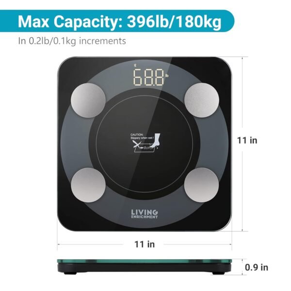 Living Enrichment Bluetooth Scale for Body Weight, Smart Body Fat Weight BMI Bathroom Wireless Scale with High Accuracy Sensor, Body Composition Monitor Analyzer with Smartphone App, 396 lbs - Black - Image 8