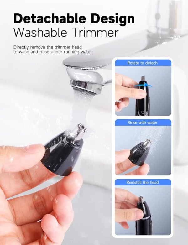 ZORAMI Rechargeable Ear and Nose Hair Trimmer - 2025 Professional Painless Eyebrow & Facial Hair Trimmer for Men Women, Powerful Motor and Dual-Edge Blades for Smoother Cutting Black - Image 6