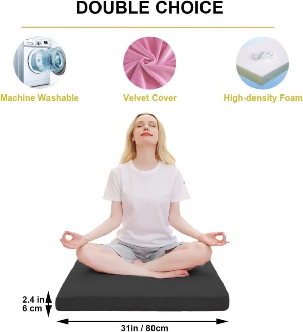 Velvet Zabuton Meditation Mat, 31 * 31 inches, Yoga Meditation Cushion Floor (Black) - Image 3