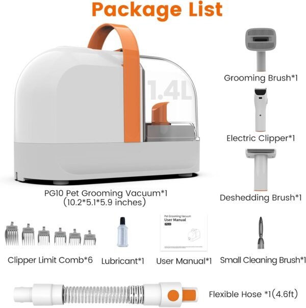 Dog Grooming Vacuum, Dog Grooming Kit with Pet Clippers, 12,000Pa Pet Hair Vacuum Pet Grooming Vacuum for Dogs, Dog Vacuum for Shedding Grooming, Low Noise Dog Shedding Brush Pet Vacuum, PG10 - Image 9