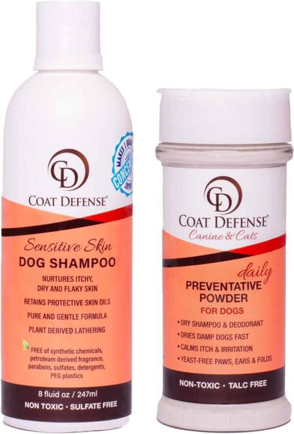 COAT DEFENSE Paw Licker Bundle | Dry Powder for Dogs & Sensitive Skin Dog Shampoo for Allergies and Itching | Smell & Itch Relief | Itchy Skin Relief & Yeast Dog Treatment - Image 2