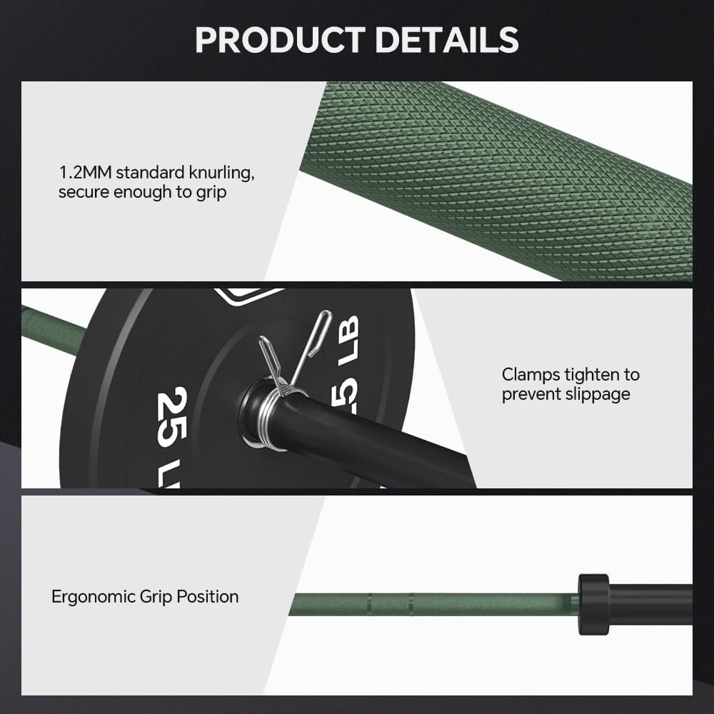 7FT/6.6FT Olympic Barbell Bar, Solid Olympic Bar with Bearings, 700Lbs/500Lbs Capacity Weight Bar for Home Gym Strength Training Weightlifting Powerlifting, Weight Bar Fit for 2 Inch Olympic Plates - Image 7