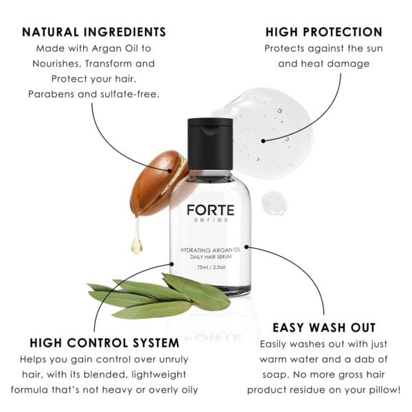 Alex Costa Hydrating Argan Oil Daily Hair Serum by Forte Series Sulfate Free Argan Hair Oil for Men Hair Serum for Dry Damaged Hair, for Styling Hair (75 ml / 2.5 oz) - Image 4