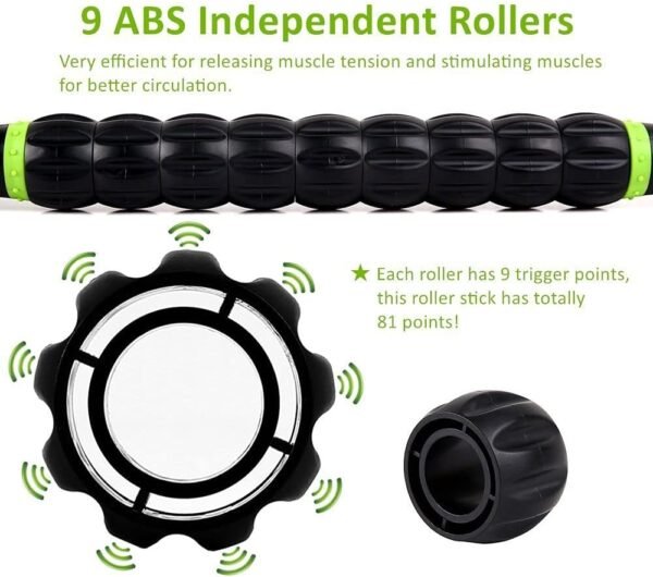 Sportneer Muscle Roller Stick - Massage Stick for Athletes - Reducing Soreness and Muscle Strain, Soothing Legs Cramps - Physical Therapy & Body Recovery - Black Green - Image 3