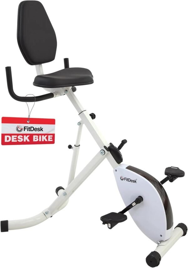FitDesk Standing Desk Bike Height Adjustable Exercise Bike with 8 Resistance Levels, Digital Performance Meter, Foldable, Supports Up to 242 lbs, Indoor Cycling Machine for Home and Office Use, White - Image 2