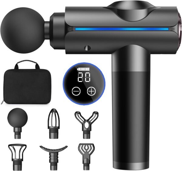 Massage Gun, Deep Tissue Massage Gun for Pain Relief, Quiet Electric Percussion Massager, Handheld Electric Muscle Massager with Carry Case 20 Speeds & LED Screen, Grey - Image 2