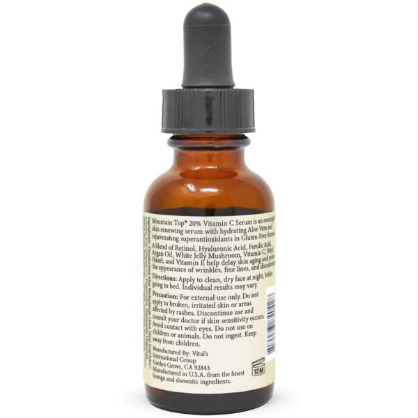 MOUNTAIN TOP 20% Vitamin C Serum with Hyaluronic Acid, Witch Hazel, Vitamin E and Argan Oil for Reduces Appearance of Dark Spots, Acne, Wrinkles for Men & Women - Image 3