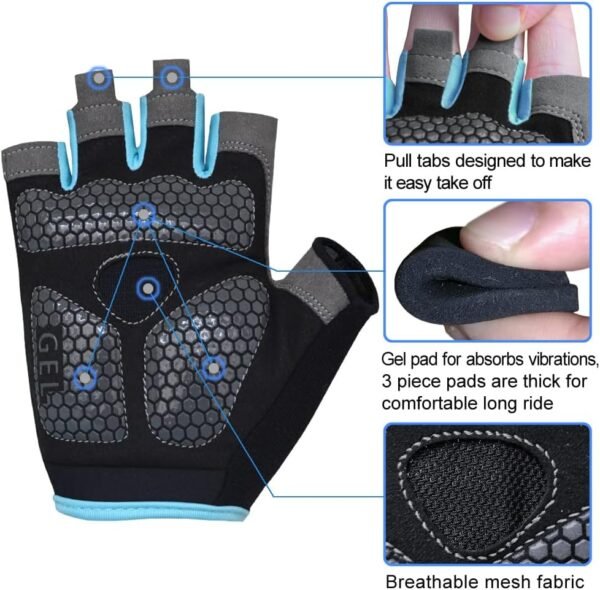 HuwaiH Cycling Gloves for Men/Women Anti-Slip Shock-Absorbing Biking Gloves Half Finger Gel Pad Bicycle Gloves Breathable Bike Gloves - Image 3