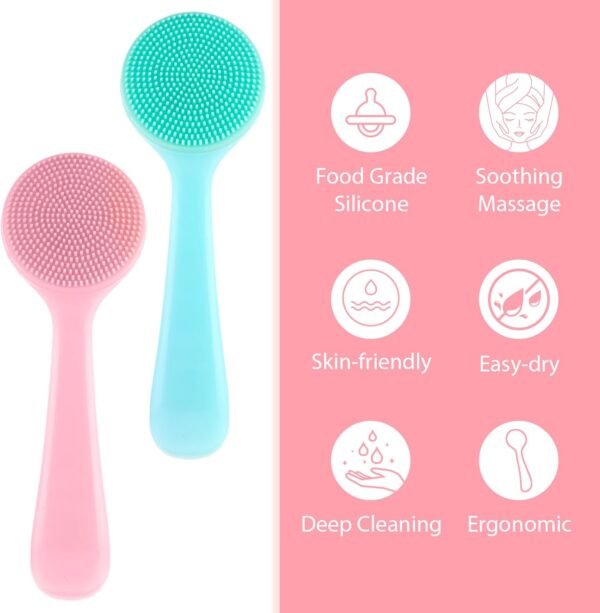 2 PCS Silicone Manual Facial Cleansing Brush Silicone Facial Scrubber Handheld Exfoliator Soft Bristles Scrubber Skin Friendly Waterproof Face Cleaning Scrubber for Blackheads Makeup Residues Removal - Image 6