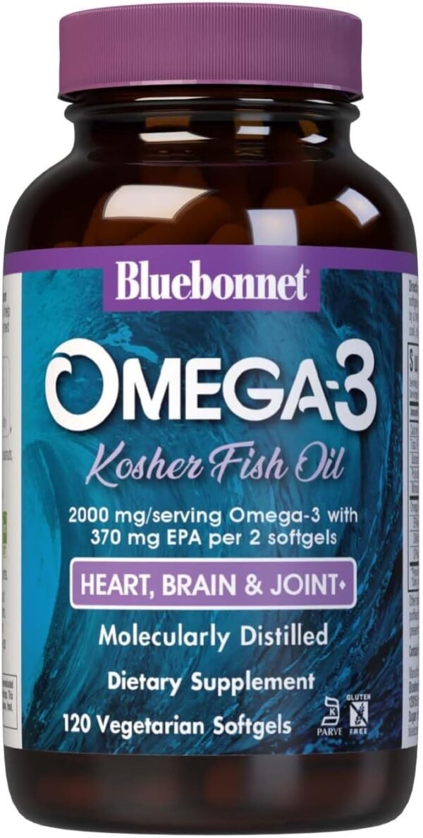Bluebonnet Nutrition Omega-3 Kosher Fish Oil, Natural Triglyceride Form, Gluten-Free, Dairy-Free, Kosher Certified, Non-GMO, 3rd Party Tested, Molecularly Distilled, 120 Vegetarian Softgel, 60 Serving - Image 2