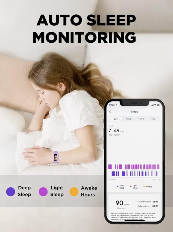 BIGGERFIVE Vigor 2 L Kids Fitness Tracker Watch for Girls Ages 5-15, IP68 Waterproof, Activity Tracker, Pedometer, Heart Rate Sleep Monitor, Calorie Step Counter Watch, Lilac - Image 6