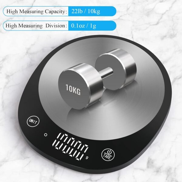 Homebuds 22lb Digital Food Scale Grams and Ounces in 1g, High Precision Assured by Kitchen Scale Professional Factory Since 2001, Gram Scale for Cooking and Baking, LED, 3*AAA Included, Black - Image 4