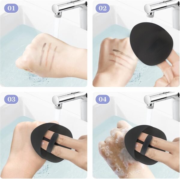 Manmihealth Soft Silicone Face Scrubber Exfoliator 2 Pack,Silicone Handheld Manual Facial Cleansing Brush, Face Washing Pad for Pore Cleansing Blackhead Removing Massaging(Black+Gray) - Image 7