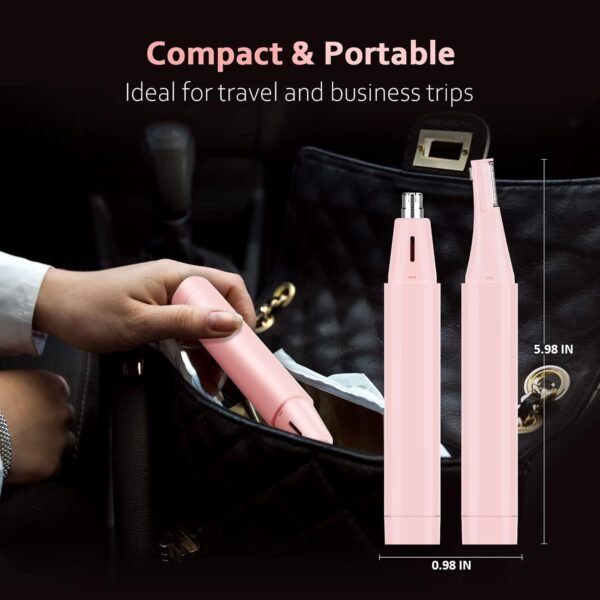 Ear Nose Hair Trimmer for Women, Rechargeable Eyebrow Facial Hair Trimmer, Painless Waterproof Nose Clipper 2023 Professional Dual Blades Face Shaver Pink (Pink) - Image 8