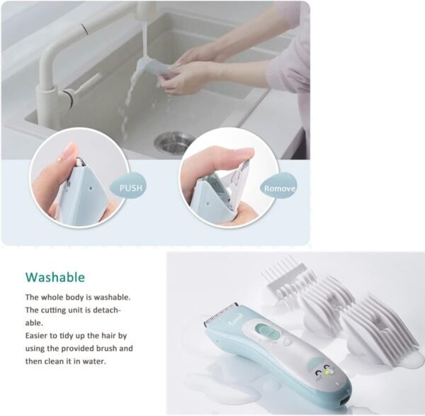 Baby Hair Clippers, Ceramic Blade Electric Kids Hair Trimmer, Ultra-Quiet Cordless Rechargeable Waterproof Haircut Kit for Kids & Adult - Image 7