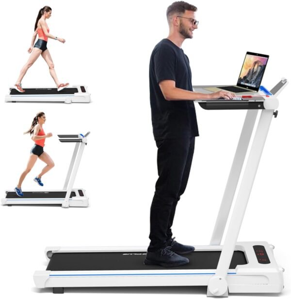 Goplus 3-in-1 Treadmill with Large Desk, 2.5HP Folding Electric Treadmills, LED Display, Remote Control, Blue Tooth Speakers, Walking Jogging Machine for Home/Office Use - Image 2