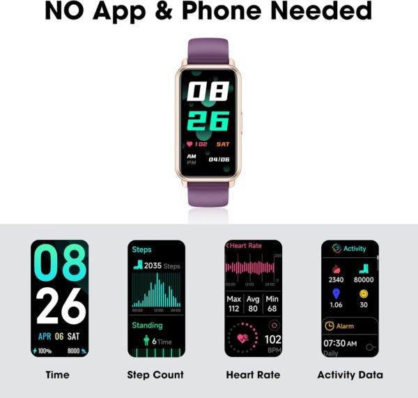 Long Battery Pedometer Watch 14 Days Battery Life, Slim Design No App/Phone Required Fitness Tracker, 50 Meters Waterproof Smart Watch, Heart Rate & Blood Oxygen Monitor Step Counter for Men Women - Image 4