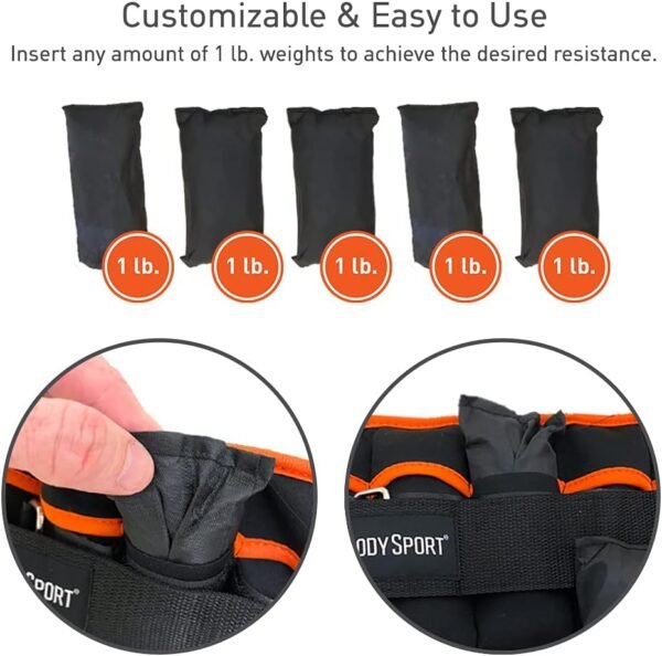 Body Sport Adjustable Ankle Weights, 1 lb.–5 lb. – Customizable Ankle and Wrist Weight Sets for Men, Women, and Kids – Workout Aid for Added Resistance – Weight Set for Walking, Running, - Image 4
