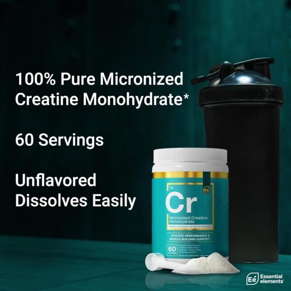 Essential Elements Monohydrate Creatine Powder for Women and Men - Micronized Creatine Instantized - Unflavored Pure Creatine Powder Supplements - 60 Servings - Image 3