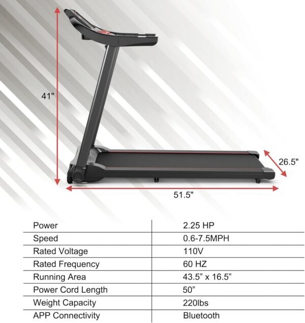 GYMAX Foldable Treadmill, 2.25HP Folding Treadmill with LED Monitor, 12 Preset Programs, APP Control, Blue Tooth Speaker & Pulse Sensor, Portable Compact Small Treadmill for Apartment/Home/Gym - Image 7