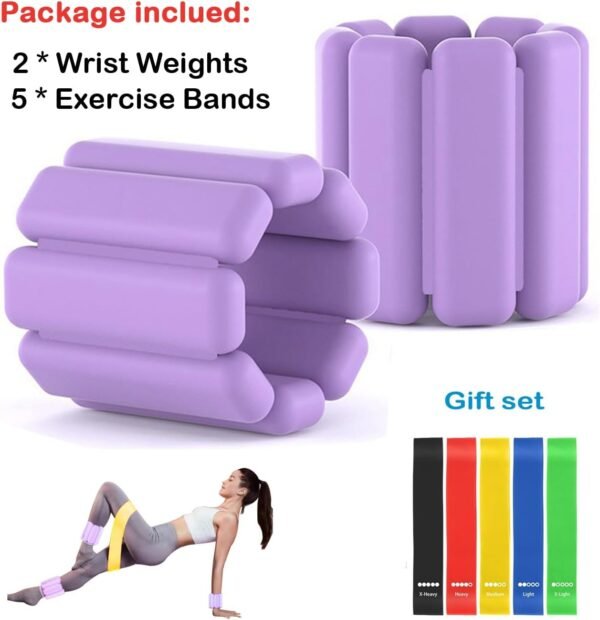 Wrist and Ankle Weights Set of 2(1Lbs Each) Adjustable Silicone Wrist Bangles for Women's and Men Home Gym, Walking, Running and Yoga Strength Training with Resistance Bands as Gift - Image 3