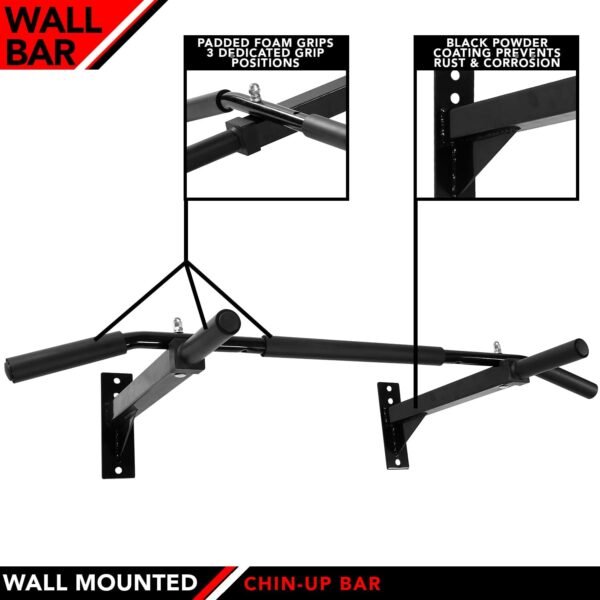 JFIT Wall Mounted Chin-Up Bar with Padded Foam Grips, Holds up to 400 LB - Image 5