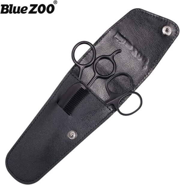 BlueZOO Beard Mustache Scissors and Comb Kit with PU Storage Bag, Rounded Safety Nose Hair Scissor for Men and Women Care Grooming, Ear Trimming Tool, Shears for Personal Grooming, Cutting & Styling - Image 6