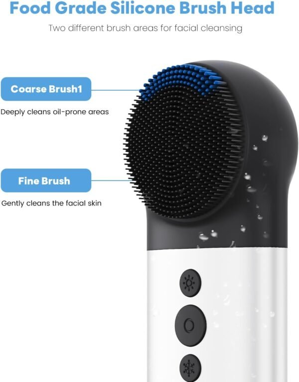 Facial Cleansing Brush, IPX7 Waterproof and Rechargeable Silicone Face Scrubber, Heat & Cold Massage for Men & Women (Black) - Image 5